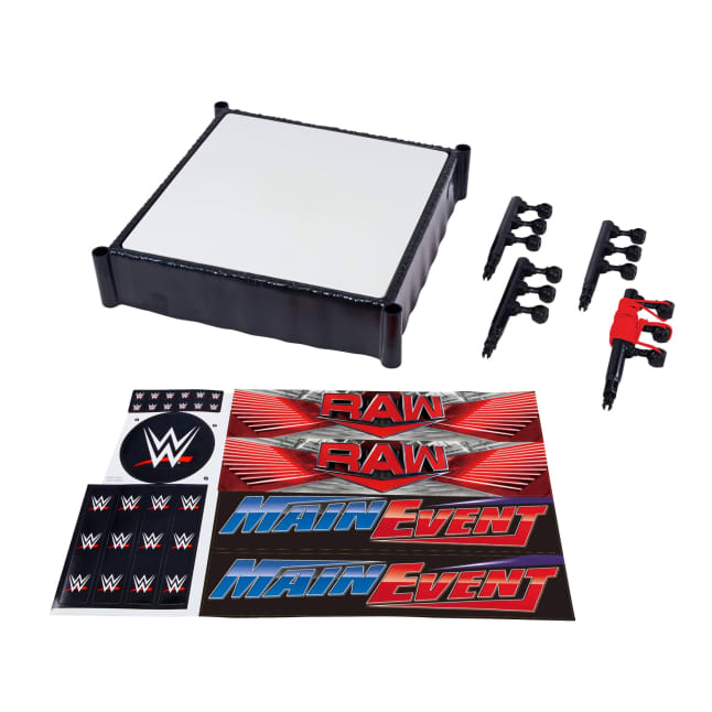 WWE Superstar Ring With Labels For Main EVent & Raw, Spring-Loaded With Elastic Ring Ropes - Imagen 1 de 4
