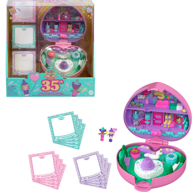 Polly Pocket Dolls And Playset, Collector Heritage Compact, 35Th Birthday Partytime Stamper - Imagen 1 de 6