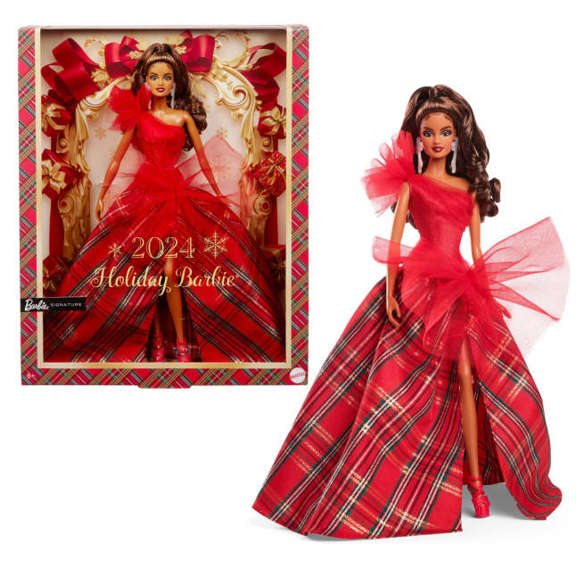 Barbie 2024 Holiday Barbie Dolls, Seasonal Collector Gift, Barbie Signature, Plaid Gown With Red Bow - Image 1 of 6