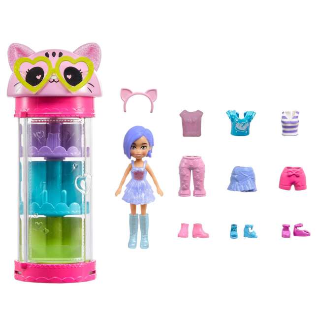 Polly Pocket Conjunto de Brinquedo Armário de Modas Giratório Gato - Image 1 of 5
