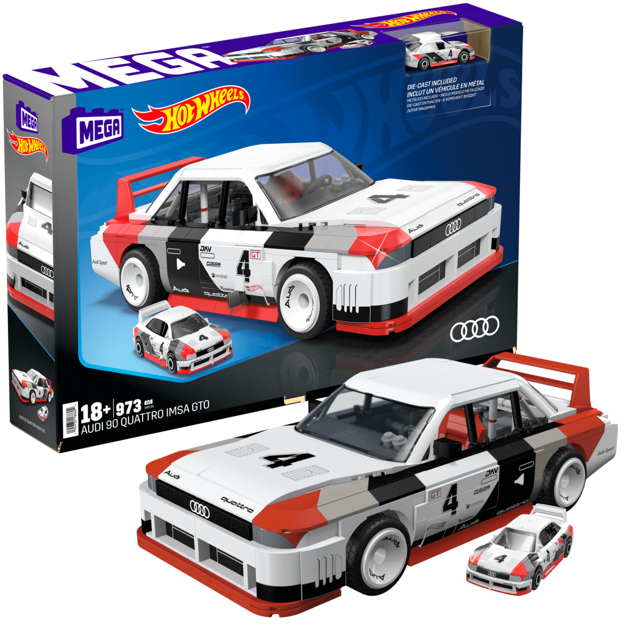 Mega-Hot Wheels-Audi 90 Quattro Imsa Gto, 973 Pièces À Construire - Image 1 of 6