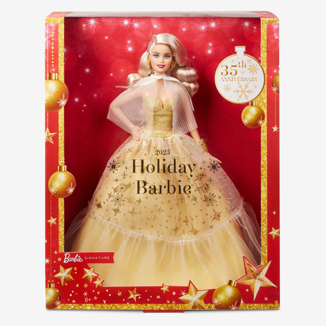 Barbie-Barbie Joyeux Noël 2023-Poupée Robe Dorée Et Cheveux Blonds - Image 1 of 6