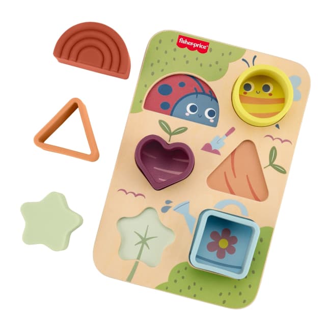 Fisher-Price Puzzle Trova E Cresci in Legno E Silicone, Giocattolo Cercaforme Per Bambini, 7 Pezzi