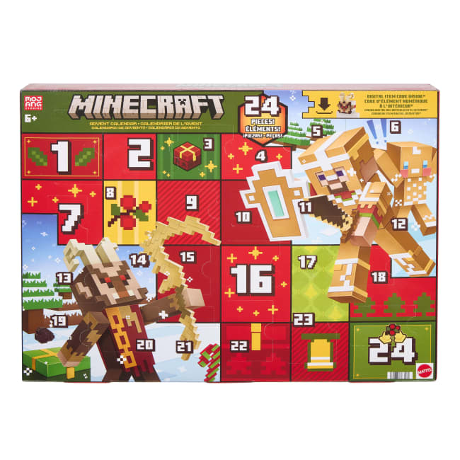 Minecraft Adventskalender, 3 Actionfiguren (Ca. 8 Cm), 15 Zubehörteile, 5 Sticker Und Code Für Einen Digitalen Gegenstand