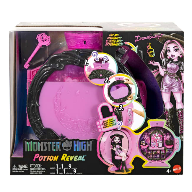 Monster High Potion Reveal Pokój eliksirów Otwierany zestaw i lalka Draculaura + akcesoria Zabawka dla dzieci 4+