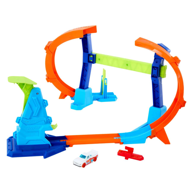 Hot Wheels Stunttracks Sprung Durch Die Spirale Trackset Und Spielzeugauto Im Maßstab 1:64, Track-Schnellstecksystem