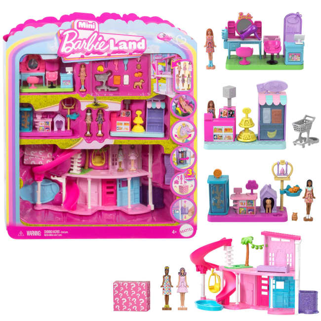 Conjunto De Juego Mini Barbieland De Barbie Con Una Casa Dreamhouse Y 3 Conjuntos De Juego, 4 Muñecas De 3,81Cm, Muebles Y Accesorios