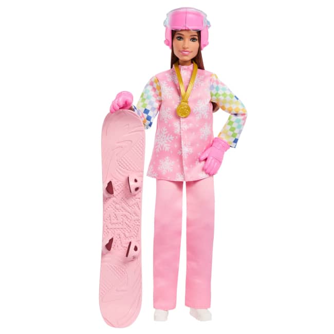 Barbie Beroepen Snowboarder Pop in Een Roze Jas Met Meer Dan 10 Accessoires, Waaronder Een Snowboard Dat Van Kleur Verandert
