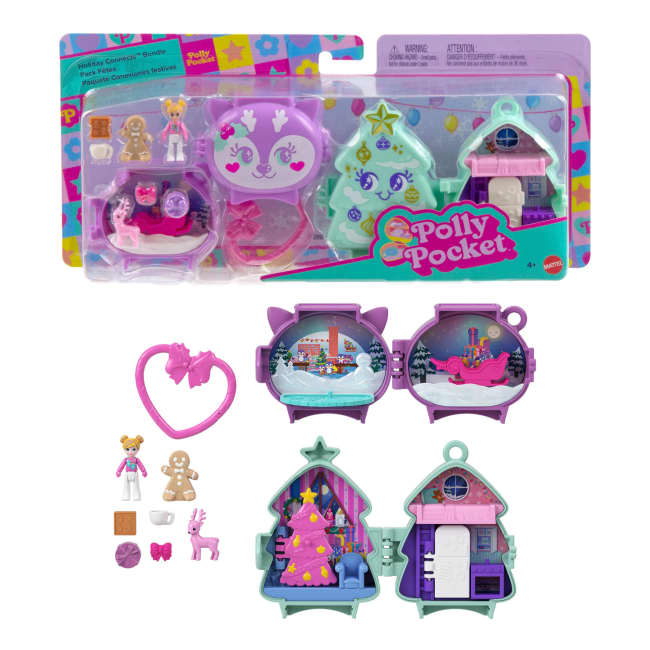 Polly Pocket Feiertags-Schatullen Geschenkset, Stapelbares Schatullen-Spielset Mit Minipuppe, Zubehör Und Haustier, Minispielzeugen, Reisespielzeugen