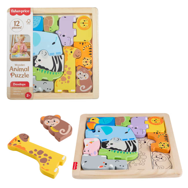 Fisher-Price 2-In-1-Tierwelt Aus Holz, Aktivität Zum Sortieren Von Formen Für Kinder, 13 Holzteile