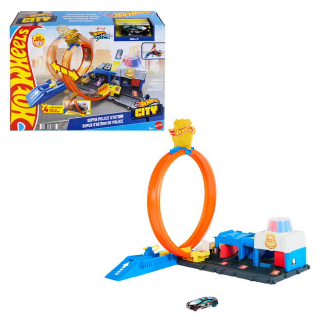 Σετ Παιχνιδιού Hot Wheels City Αστυνομικός Σταθμός Με Αυτοκινητάκι Περιπολικό Κλίμακας 1:64 Και Ρυθμιζόμενη Πίστα Με Λουπ