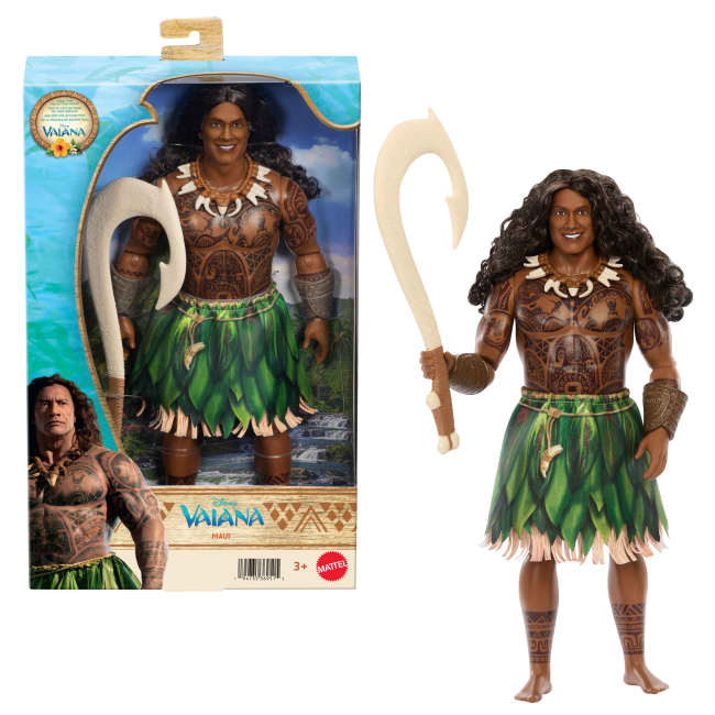 Mattel Disney Vaiana Maui Pop Met Outfit Die Aan En Uit Kan En 4 Accessoires, Geïnspireerd Op Live-Actionfilm