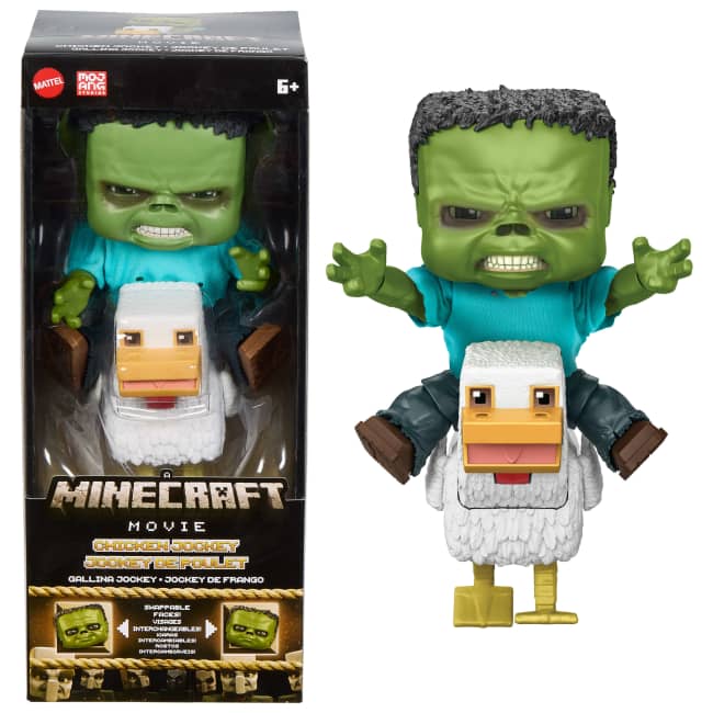 Mattel Minecraft Chicken Jockey Figure With 3 Swappable Baby Zombie Faces, Inspired By The Movie