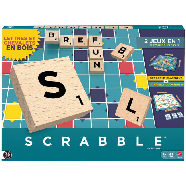 Scrabble Bordspel Woordspel Voor De Hele Familie Met Houten Blokjes En Rekken En Twee Manieren Om Te Spelen, Franse Editie