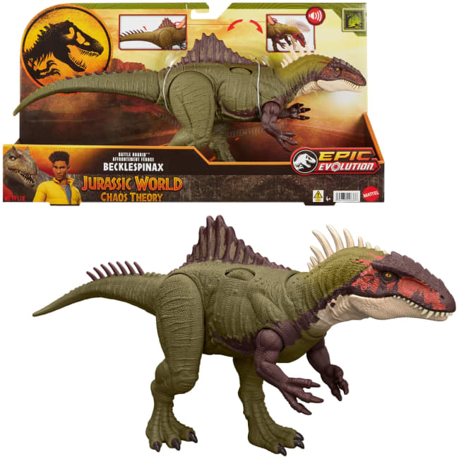Jurassic World Battaglie Ruggenti Becklespinax Action Figure Dinosauro, Colpo Furioso