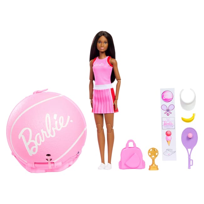 Muñeca Barbie Tenista De Roll And Reveal De Barbie Team Y Accesorios, Con Muñeca Castaña, 8 Sorpresas Y Estuche En Forma De Pelota De Tenis