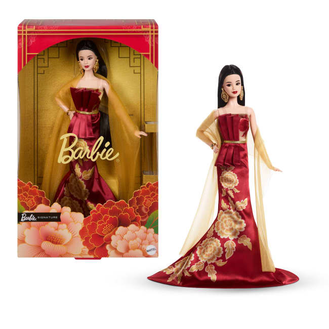 Συλλεκτική Κούκλα Barbie Κινέζικη Πρωτοχρονιά, Κόκκινο Φόρεμα Με Χρυσές Παιώνιες, Συλλεκτικό Δώρο Γιορτών