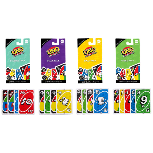UNO Add-On Packs, 16 Carte Da Utilizzare Con Il Gioco UNO, A Tema Cambia Giro, Impila, Scambia O Velocità