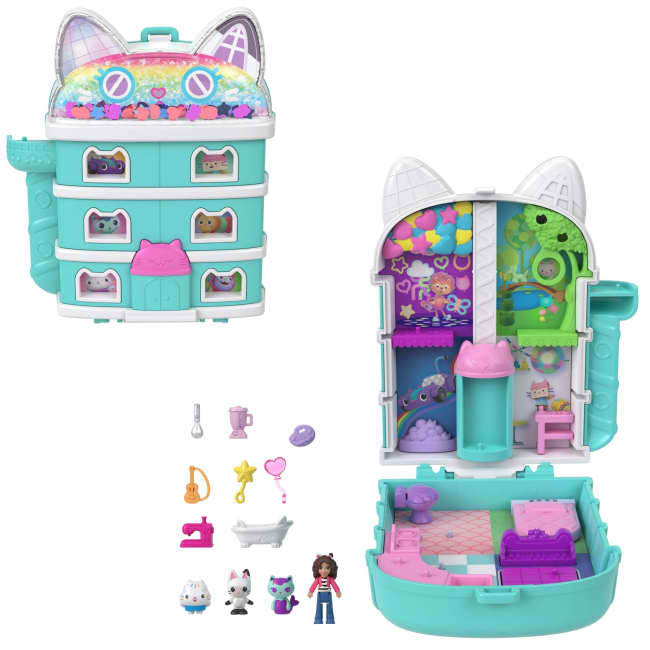 Polly Pocket X Gabby's Dollhouse Σετ Παιχνιδιού Με 9 Αξεσουάρ Και Γατούλες