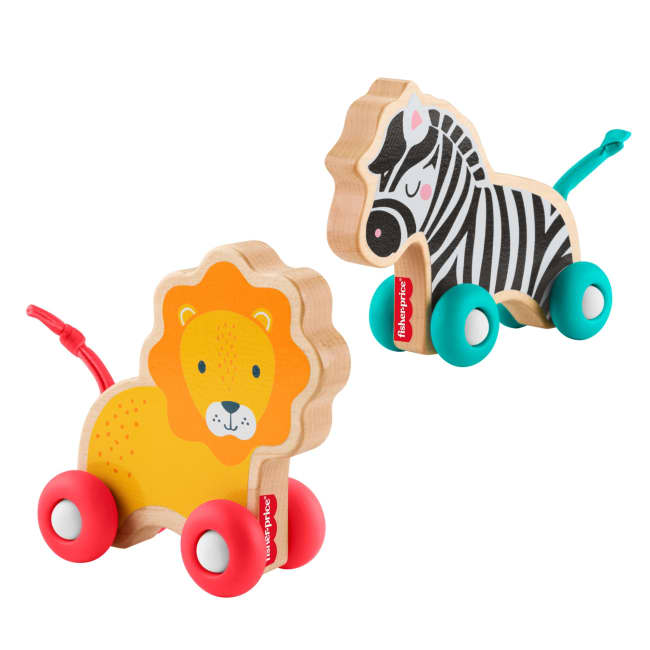 Fisher-Price-Animaux À Pousser En Bois-Véhicules Lion Et Zèbre