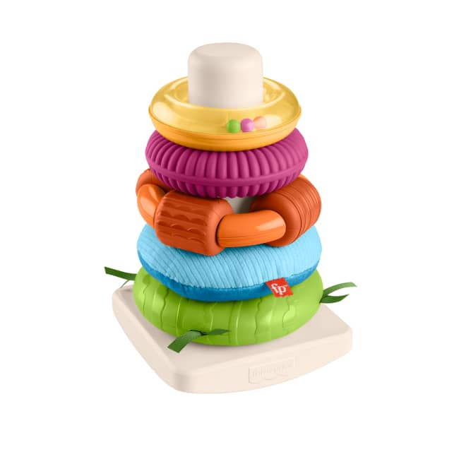 Pirámide Balanceante Sensorial De Fisher-Price Para Apilar Anillos, Juguete De Apilar Con Actividades De Desarrollo De La Motricidad Fina Para Bebés