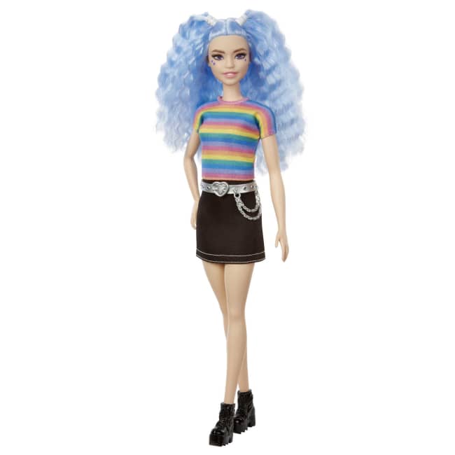 Barbie Fashionistas Puppe (Blaue Haare) Im Regenbogen-Shirt Und Rock