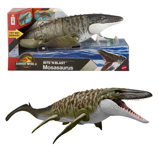 Jurassic World Rebirth Mosasauro Morso Letale, Action Figure E Mini Dilofosauro, Dinosauro Giocattolo
