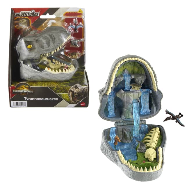 Jurassic World: Die Wiedergeburt, Kleines Abenteuer-Spielset in Form Eines Tyrannosaurus Rex-Kopfes, Interaktive Funktionen Und Figuren