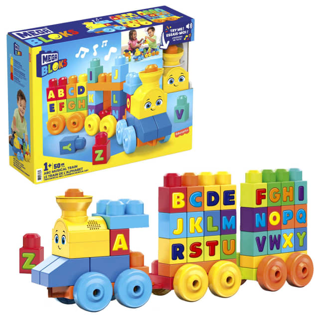 MEGA BLOKS First Builders ABC Musical Train Toy Building Blocks With Music (50 Pieces) For Toddler