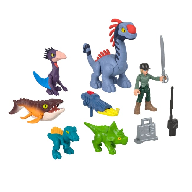Conjunto De Figuras De Acción De “Jurassic World: El Renacer” De Imaginext De Fisher-Price, Con 6 Figuras, Lanzador Y Accesorios