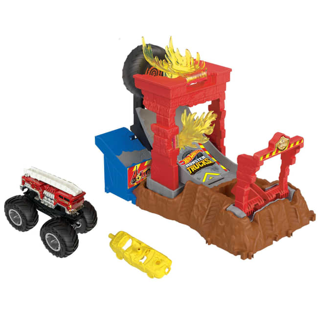 Hot Wheels Monster Trucks Arena Smashers 5-Alarm Fire Crash Challenge Playset With 1 Vehicle