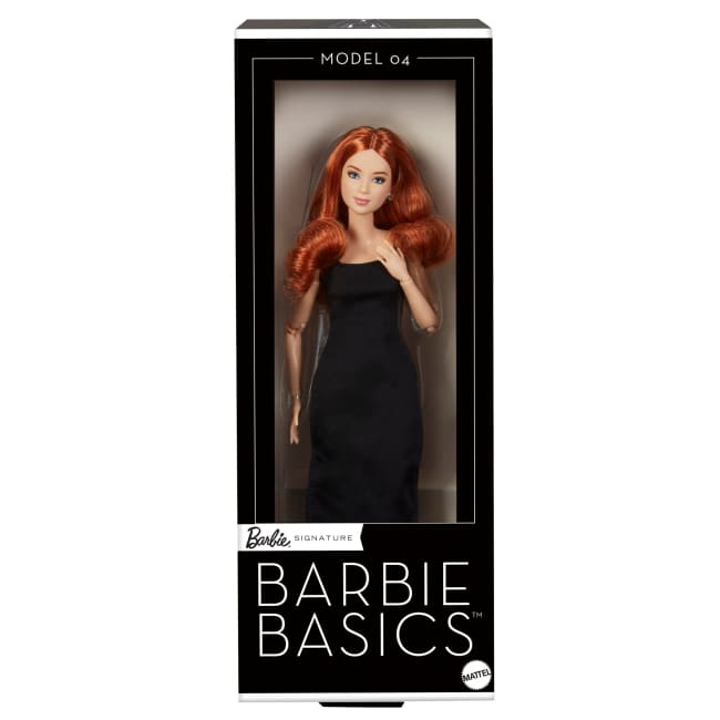 Barbie Basics Collectible Doll, Model 04 With Red Curly Hair, Black Dress & Platform Heels