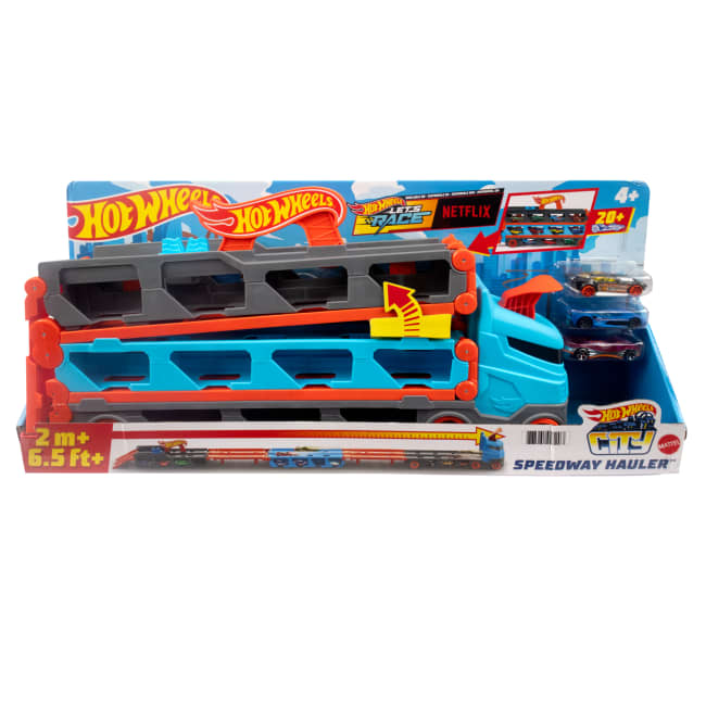 Hot Wheels Speedway Hauler Carrier With 3 Toy Cars