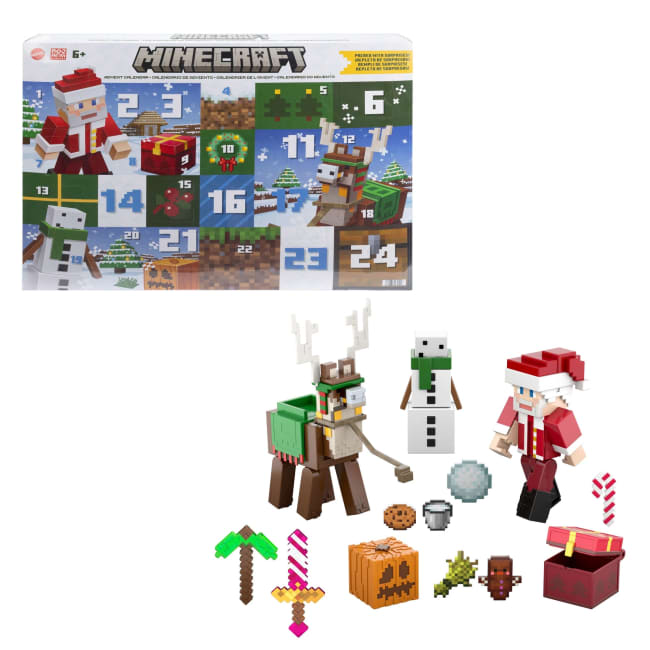 Minecraft Advent Calendar, 3 3.25-in Scale Action Figures, 17 Accessories & 4 Stickers