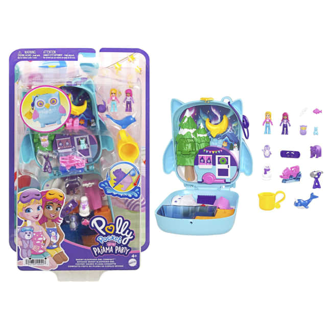 Polly Pocket Gufetto Pigiama Party Invernale Cofanetto, Playset Con 2 Micro Bambole E 12 Accessori