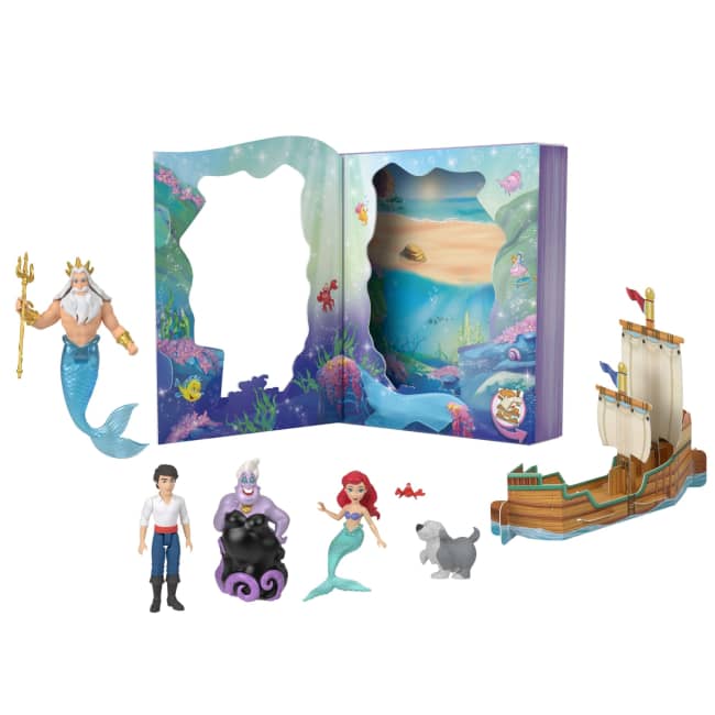 Conjunto De Cuentos De Ariel La Sirenita De Disney Princesas Con 4 Muñecos Pequeños, 2 Figuras Y 1 Accesorio De La Película
