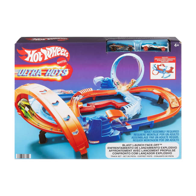 Conjunto De Pista Lanzamiento De Confrontación De Ultra Hots De Hot Wheels Con 2 Coches A Escala 1:64