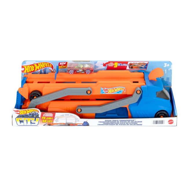 Hot Wheels Tır - Yeni̇, Fırlatıcısı Olan Ve 40 Cm'Lik Piste Dönüşen Kamyon, 9 Oyuncak Araba Sığabilir, 1:64 Ölçekli Araç Dahildir