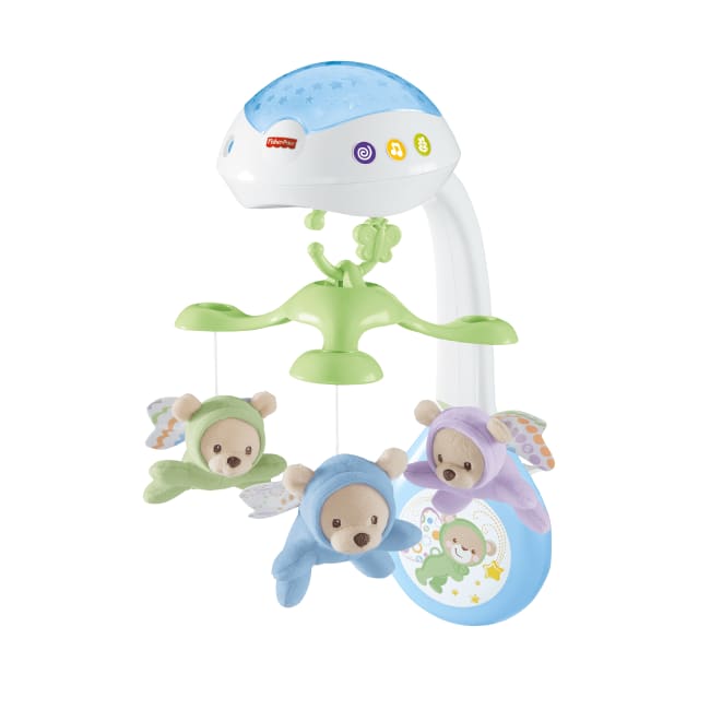 Fisher-Price Karuzela z misiami 3 w 1 do łóżeczka z pokazem światełek, dla dzieci od narodzin