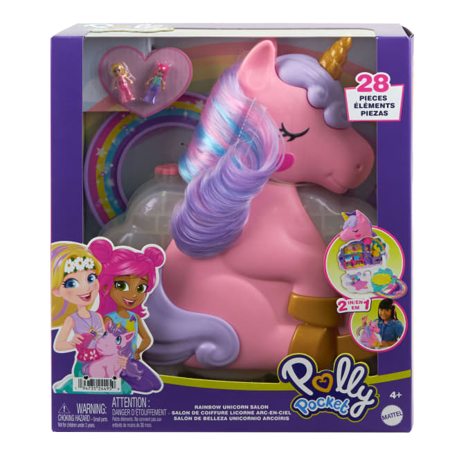 Polly Pocket Salon Van De Regenboogeenhoorn Met 2 Micropoppen, Kapmodel En Meer Dan 20 Accessoires