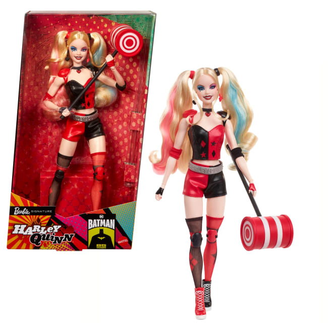Barbie Signature Bambola Da Collezione  Harley Quinn Con Corpo Snodabile, Abbigliamento Iconico E Accessorio Per Il Martello, Da Collezione Dc Batman 85° Anniversario, Hrm84