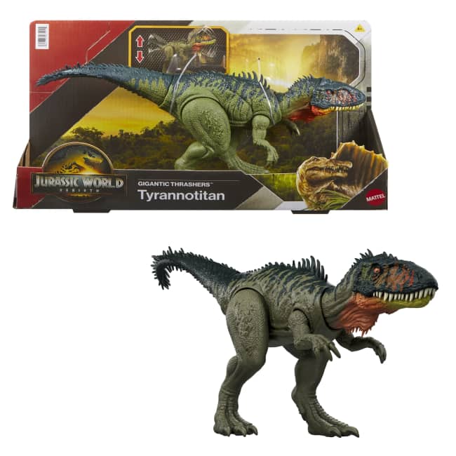 Jurassic World Méga Prédateurs Tyrannotitan Figurine De Dinosaure Avec 2 Coups Dévastateurs Activés Grâce À Sa Queue, Jeu Numérique