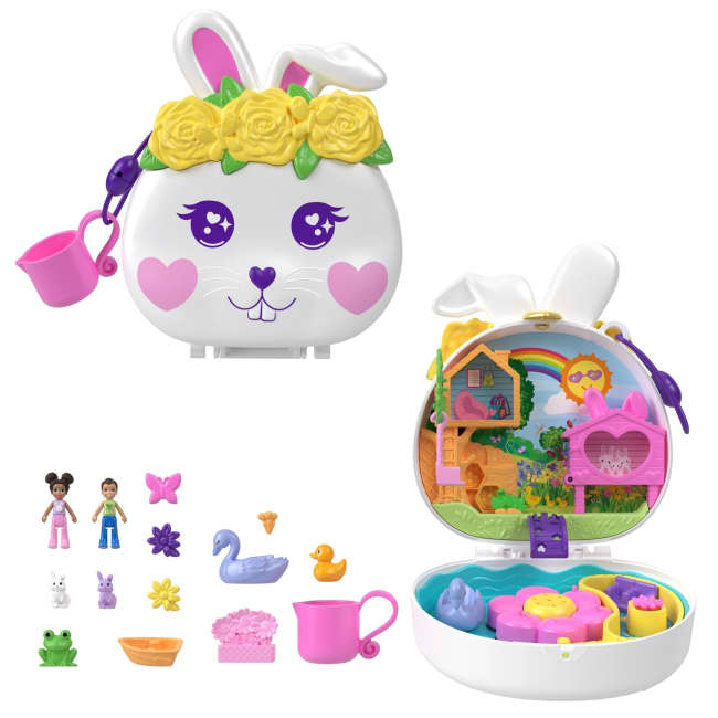 Polly Pocket Coniglietto Floreale Cofanetto Playset Con 2 Micro Bambole, 12 Accessori E 5 Funzionalità