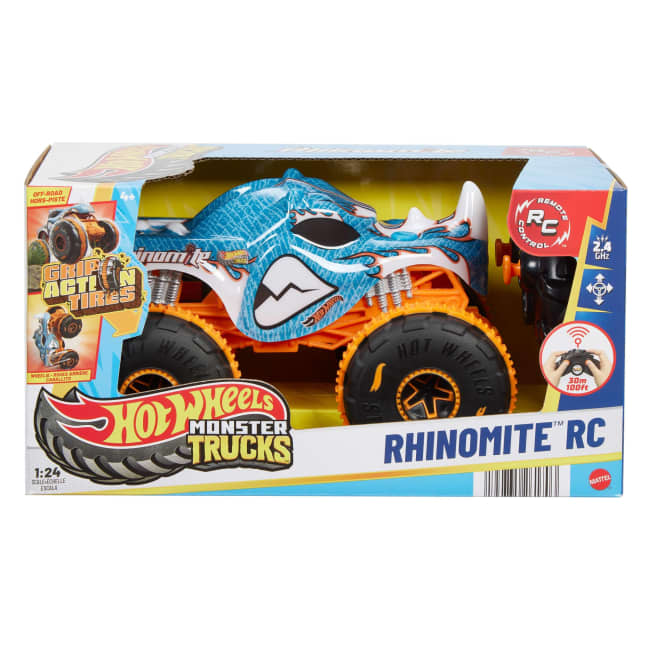 Camión De Juguete Teledirigido Rhinomite De Monster Trucks De Hot Wheel A Escala 1:24 Con Batería