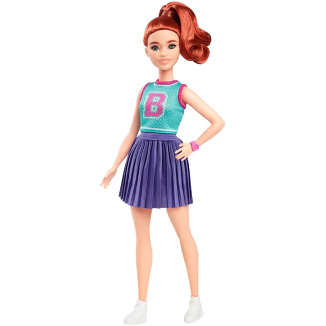 Barbie Fashionistas Doll #232 in Jersey Top And Pleated Purple Skirt, Red Hair