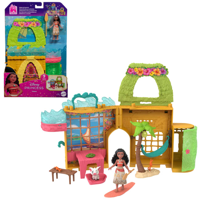 Casa De Muñecas Storytime Stackers De Vaiana De Disney Princesas Con Muñeca Pequeña, Animal Amigo Y Nueve Accesorios