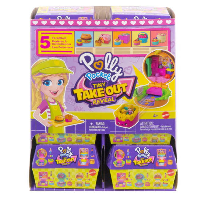 Polly Pocket Tiny Take Out Reveal Assortiment, Micropoppen En Compacte Speelsets Met Speelgoedauto's, Voertuigcollectie Met Eetthema