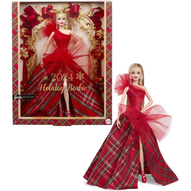 Barbie-Barbie Joyeux Noël 2024-Poupée Blonde Avec Jupe À Carreaux