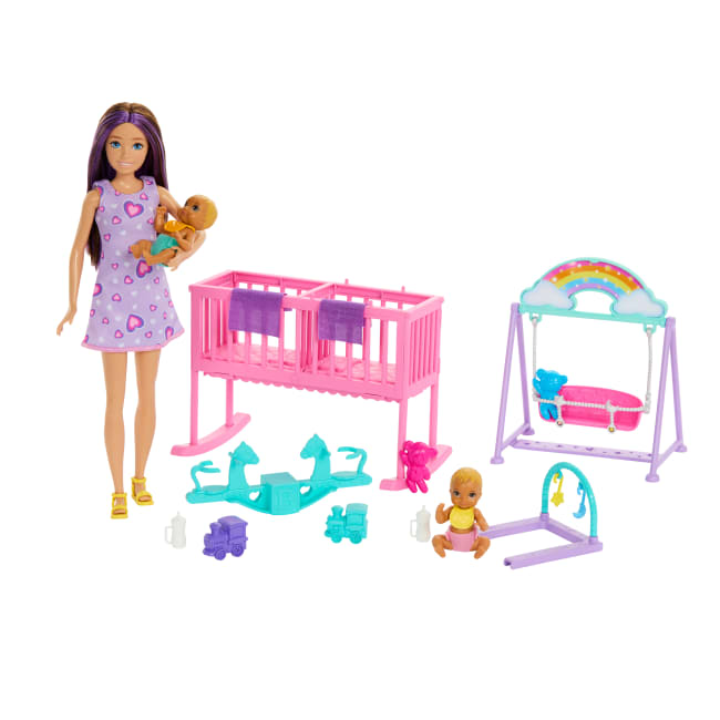 Barbie Skipper Babysitter-Puppe mit Zwillings-Kinderzimmer-Spielset und Zubehör