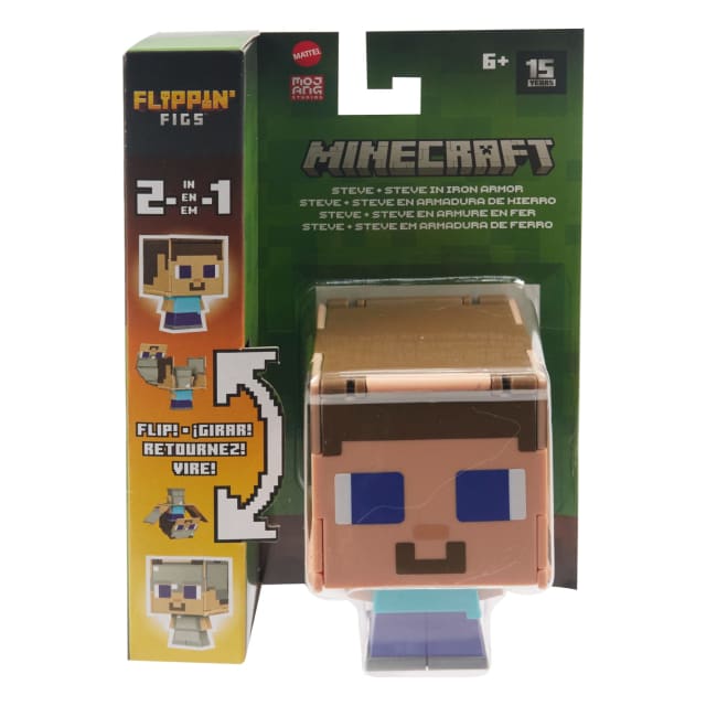 Minecraft Flippin' Figs Figurensammlung, 2-In-1-Spielfigur, Maßstabsgetreu Zu Einer 9,5 Cm Großen Figur Und Pixeliges Design (Charaktere Können Variieren)
